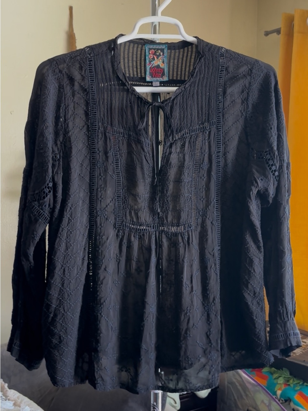 Johnny Was Long Sleeve Black Embroidered Blouse Size Large